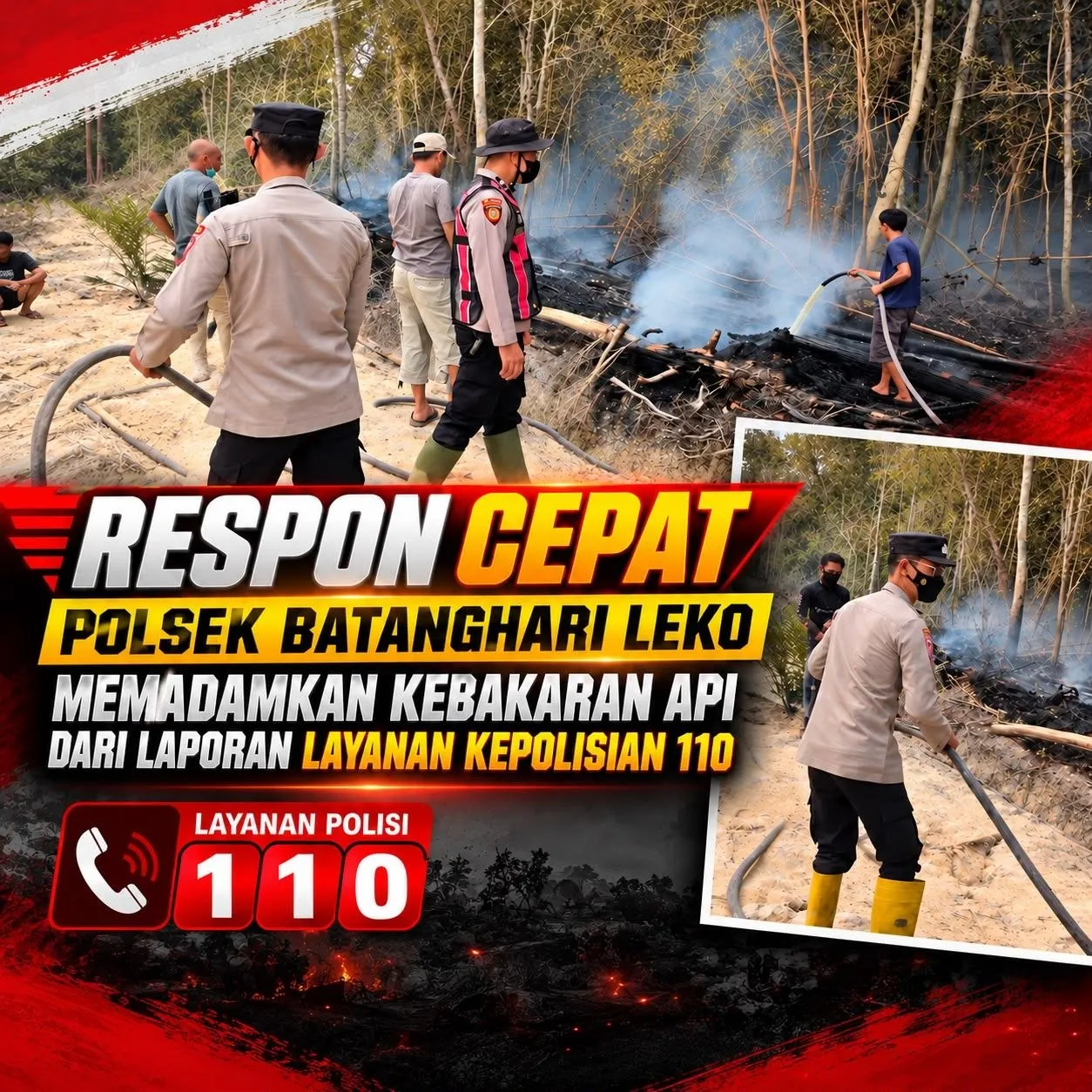 Polisi dan Masyarakat Tangani Lahan Terbakar di Desa Tanah Abang setelah Laporan 110